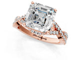 Rose gold Asscher Cut Diamond with Moissanite side stone Halo Twist Band Solitaire Prong Setting Ring_25