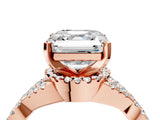 Rose gold Asscher Cut Diamond with Moissanite side stone Halo Twist Band Solitaire Prong Setting Ring_28