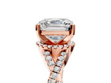 Rose gold Asscher Cut Diamond with Moissanite side stone Halo Twist Band Solitaire Prong Setting Ring_29