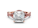 Rose gold Asscher Cut Diamond with Morganite side stone Halo Twist Band Solitaire Prong Setting Ring_12