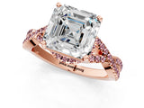 Rose gold Asscher Cut Diamond with Morganite side stone Halo Twist Band Solitaire Prong Setting Ring_13