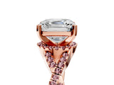 Rose gold Asscher Cut Diamond with Morganite side stone Halo Twist Band Solitaire Prong Setting Ring_17