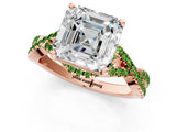 Rose gold Asscher Cut Diamond with Peridot side stone Halo Twist Band Solitaire Prong Setting Ring_13