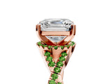 Rose gold Asscher Cut Diamond with Peridot side stone Halo Twist Band Solitaire Prong Setting Ring_17