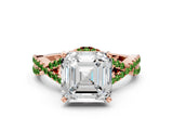 Rose gold Asscher Cut Diamond with Peridot side stone Halo Twist Band Solitaire Prong Setting Ring_36