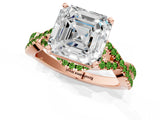 Rose gold Asscher Cut Diamond with Peridot side stone Halo Twist Band Solitaire Prong Setting Ring_37