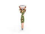 Rose gold Asscher Cut Diamond with Peridot side stone Halo Twist Band Solitaire Prong Setting Ring_38