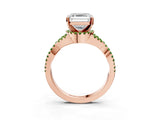 Rose gold Asscher Cut Diamond with Peridot side stone Halo Twist Band Solitaire Prong Setting Ring_39