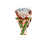 Rose gold Asscher Cut Diamond with Peridot side stone Halo Twist Band Solitaire Prong Setting Ring_41