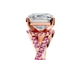 Rose gold Asscher Cut Diamond with Pink Sapphire side stone Halo Twist Band Solitaire Prong Setting Ring_41