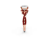 Rose gold Asscher Cut Diamond with Ruby side stone Halo Twist Band Solitaire Prong Setting Ring_38