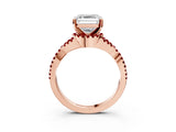 Rose gold Asscher Cut Diamond with Ruby side stone Halo Twist Band Solitaire Prong Setting Ring_39