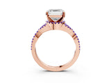 Rose gold Asscher Cut Diamond with Tanzanite side stone Halo Twist Band Solitaire Prong Setting Ring_15
