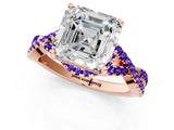 Rose gold Asscher Cut Diamond with Tanzanite side stone Halo Twist Band Solitaire Prong Setting Ring_25