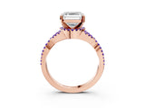 Rose gold Asscher Cut Diamond with Tanzanite side stone Halo Twist Band Solitaire Prong Setting Ring_27