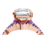 Rose gold Asscher Cut Diamond with Tanzanite side stone Halo Twist Band Solitaire Prong Setting Ring_28