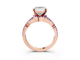 Rose gold Asscher Cut Diamond with Tanzanite side stone Halo Twist Band Solitaire Prong Setting Ring_39
