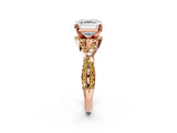 Rose gold Asscher Cut Diamond with Yellow Sapphire side stone Halo Twist Band Solitaire Prong Setting Ring_14
