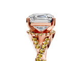 Rose gold Asscher Cut Diamond with Yellow Sapphire side stone Halo Twist Band Solitaire Prong Setting Ring_17