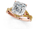 Rose gold Asscher Cut Diamond with Yellow Sapphire side stone Halo Twist Band Solitaire Prong Setting Ring_37