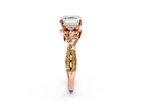 Rose gold Asscher Cut Diamond with Yellow Sapphire side stone Halo Twist Band Solitaire Prong Setting Ring_38