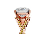 Rose gold Asscher Cut Diamond with Yellow Sapphire side stone Halo Twist Band Solitaire Prong Setting Ring_41