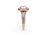 Rose gold Asscher Cut Double Halo Diamond Engagement Ring with Pave Band and Four-Prong Setting 2