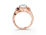 Rose gold Asscher Cut Double Halo Diamond Engagement Ring with Pave Band and Four-Prong Setting 3