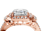 Rose gold Asscher Cut Double Halo Diamond Engagement Ring with Pave Band and Four-Prong Setting 4