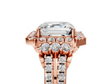 Rose gold Asscher Cut Double Halo Diamond Engagement Ring with Pave Band and Four-Prong Setting 5