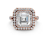 Rose gold Asscher Cut Double Halo Split Shank Diamond Ring with Prong Setting_53