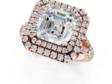 Rose gold Asscher Cut Double Halo Split Shank Diamond Ring with Prong Setting_54