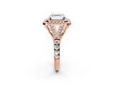 Rose gold Asscher Cut Double Halo Split Shank Diamond Ring with Prong Setting_55