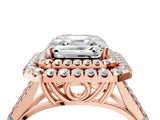 Rose gold Asscher Cut Double Halo Split Shank Diamond Ring with Prong Setting_57