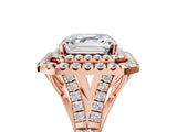 Rose gold Asscher Cut Double Halo Split Shank Diamond Ring with Prong Setting_58