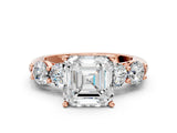 Rose gold Asscher Cut Five-Stone Prong Set Diamond Ring with Classic Band_35