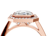 Rose gold Asscher Cut Halo Bezel Diamond Pave Band Ring_13