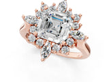 Rose gold Asscher Cut Halo Diamond Cluster Ring with Marquise and Round Stones on a White Gold Band with Prong Setting_28