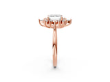 Rose gold Asscher Cut Halo Diamond Cluster Ring with Marquise and Round Stones on a White Gold Band with Prong Setting_29