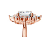 Rose gold Asscher Cut Halo Diamond Cluster Ring with Marquise and Round Stones on a White Gold Band with Prong Setting_32