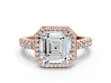 Rose gold Asscher Cut Halo Diamond Engagement Ring with Pave Band and Four-Prong Setting_23