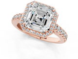 Rose gold Asscher Cut Halo Diamond Engagement Ring with Pave Band and Four-Prong Setting_24