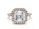 Rose gold Asscher Cut Halo Diamond Engagement Ring with Pave Band and Four-Prong Setting_6