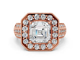 Rose gold Asscher Cut Halo Diamond Engagement Ring with Pave Split Shank and Four-Prong Setting_15