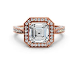 Rose gold Asscher Cut Halo Diamond Engagement Ring with Split Shank Band and Four-Prong Setting_3