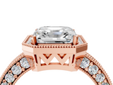 Rose gold Asscher Cut Halo Diamond Pave Band Ring with Four-Prong Setting_10