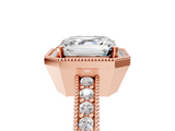Rose gold Asscher Cut Halo Diamond Pave Band Ring with Four-Prong Setting_11