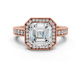 Rose gold Asscher Cut Halo Diamond Pave Band Ring with Four-Prong Setting_6