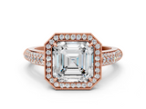 Rose gold Asscher Cut Halo Diamond Pave Band with Four-Prong Setting_23