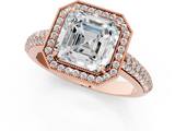 Rose gold Asscher Cut Halo Diamond Pave Band with Four-Prong Setting_24